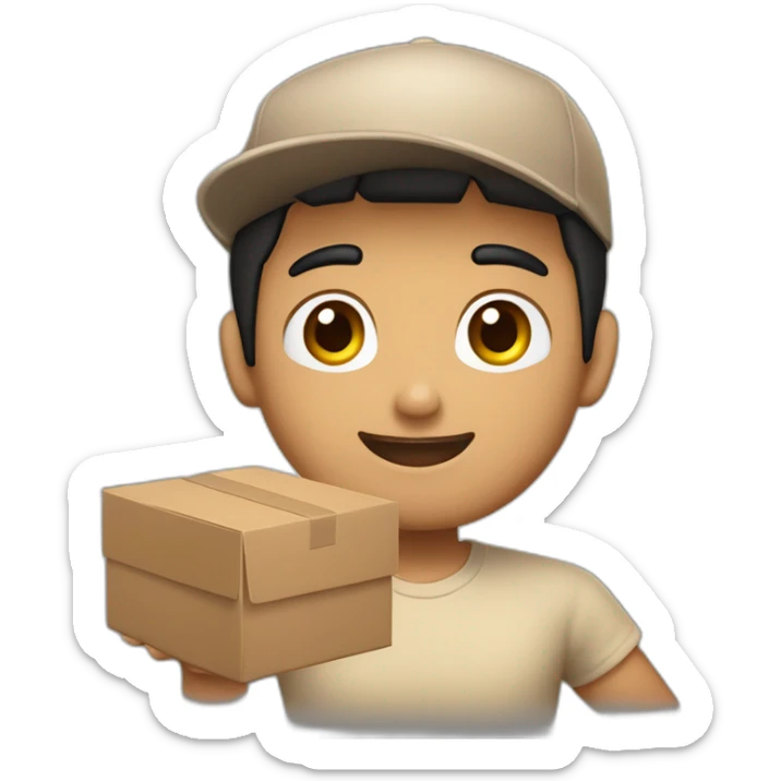Tan skinned fit Man with black hair in a brown cap and beige polo T-shirt keeping a pasted box into his hands sticker