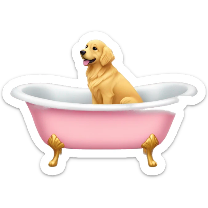 pink victorian bath tub, gold feet with golden retriever in it sticker