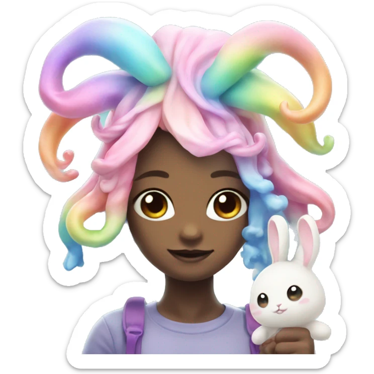 Kawaii rainbow pastel sea creature with tentacles and little bunny ears  sticker