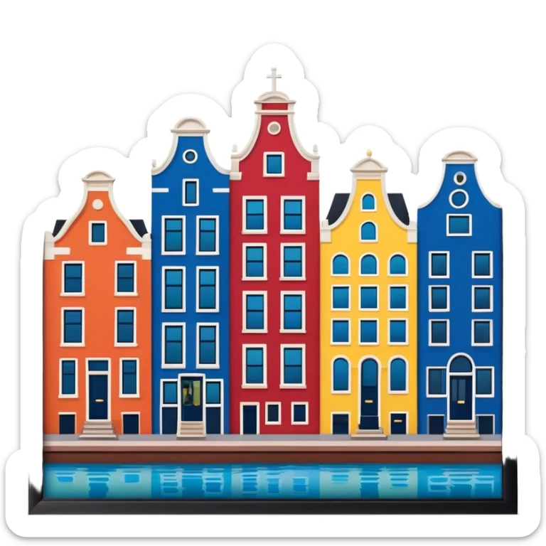 Cinematic Realistic Amsterdam Canal Houses Landmark Emoji, featuring narrow, gabled facades in vibrant colors. sticker