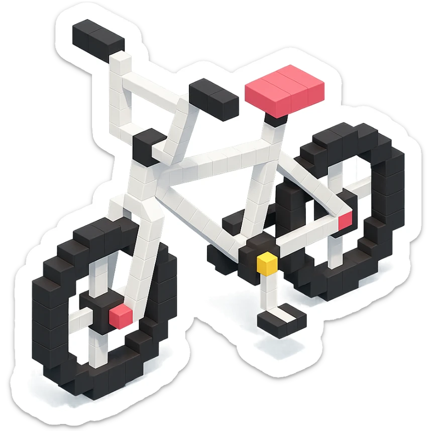 voxel style BMX bicycle, white color, isometric view sticker