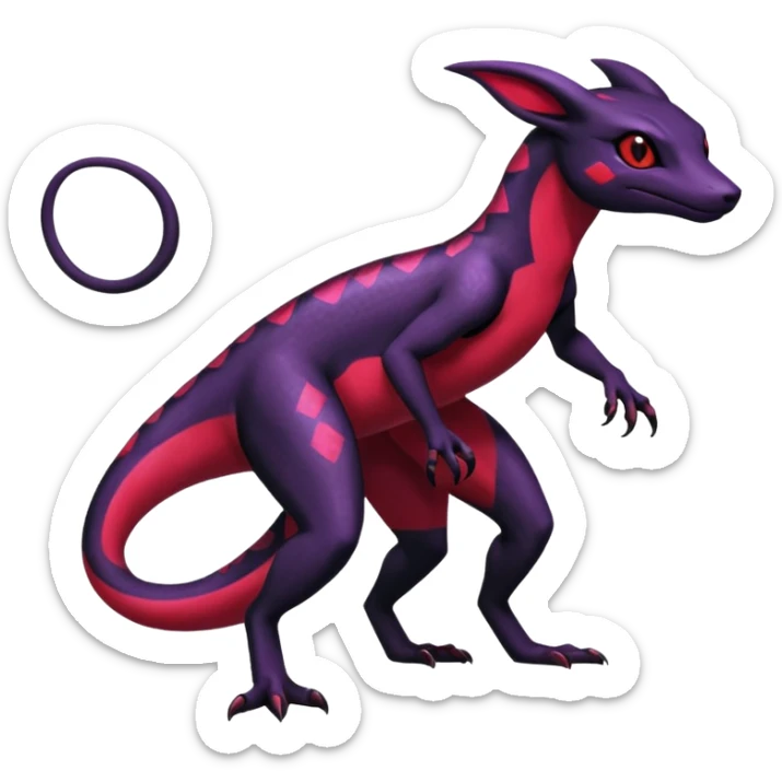 Anthropomorphic Scaley Exotic Salandit-Salazzle-Umbreon-Fakémon-hybrid-creature (full body)  sticker