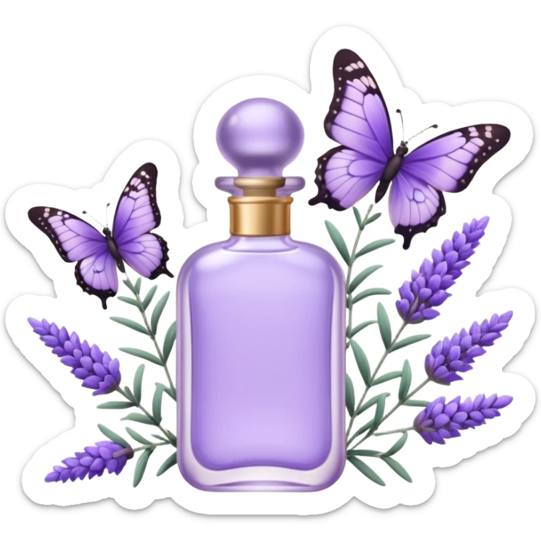 Lavender perfume with lavender flowers, and butterfly, pastel aesthetic, pastelcore sticker