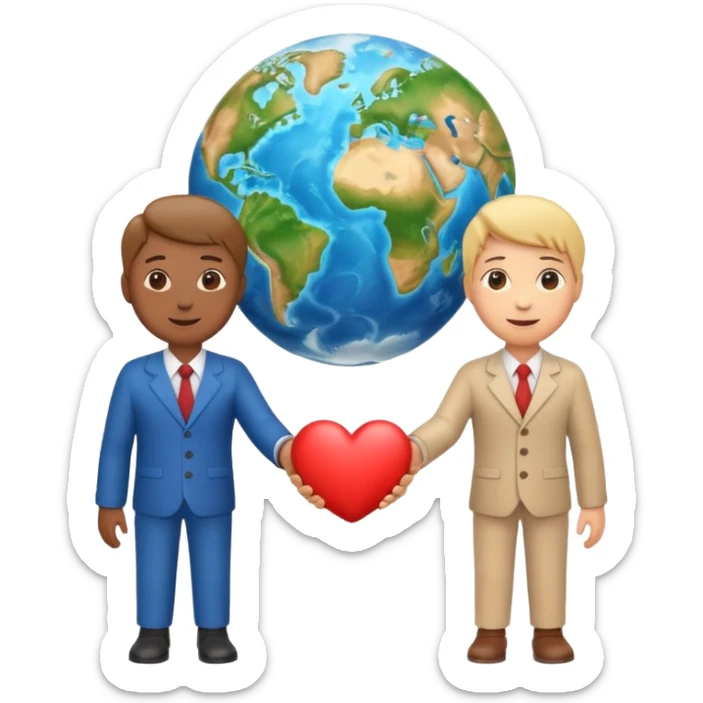 Emoji with whole body and Shake hands emoji with heart and globe showing negotiation of climate change  sticker