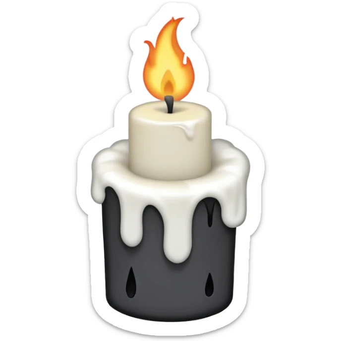 Minimalist emoji-style sticker of a candle with a broken or melted top and rising black smoke. No flame. Matte style. sticker