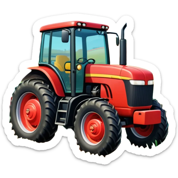 An icon showing close-up tractor in a colorful rural landscape, inspired by Farming Simulator 23. The design features vibrant fields, barns, and crops under a bright sky, with tractors working the land. The peaceful and immersive farming environment is highlighted with a transparent background sticker