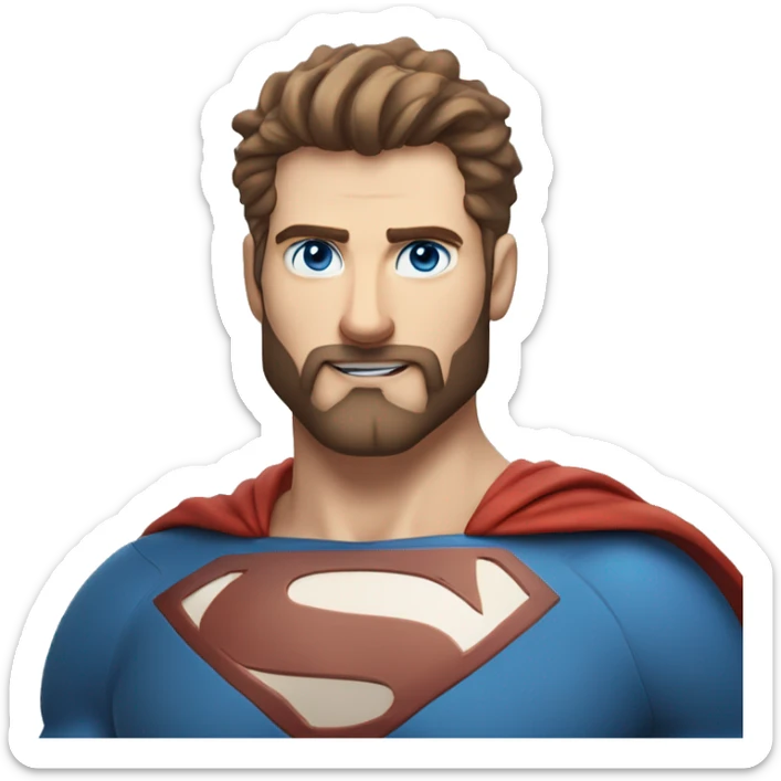 White superman, redish hair, blue eyes, redish brownish facial hair, very handsome, scruffy beard, body posing sticker