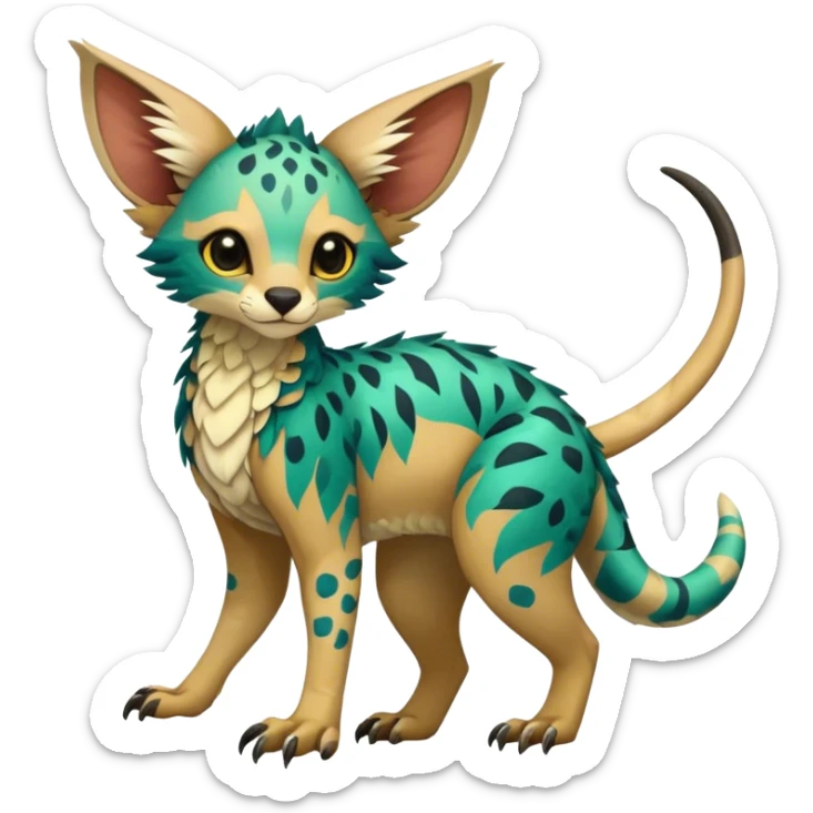 Feral Rare Fantasy vibrant tropical Vernid-Trico-species by LiLaiRa, random markings, tufted ears, full body sticker