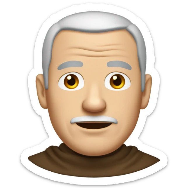 A middle-aged white male friar with a grizzled appearance, buzz cut, no facial hair, and a square jaw. sticker