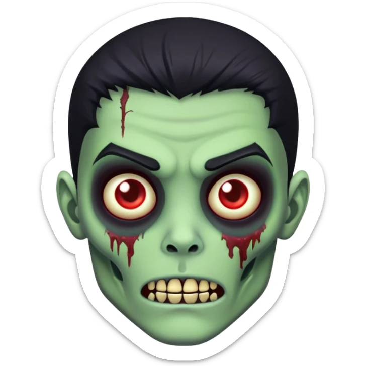 brunette zombie boy with horror green skin and long black hair sticker