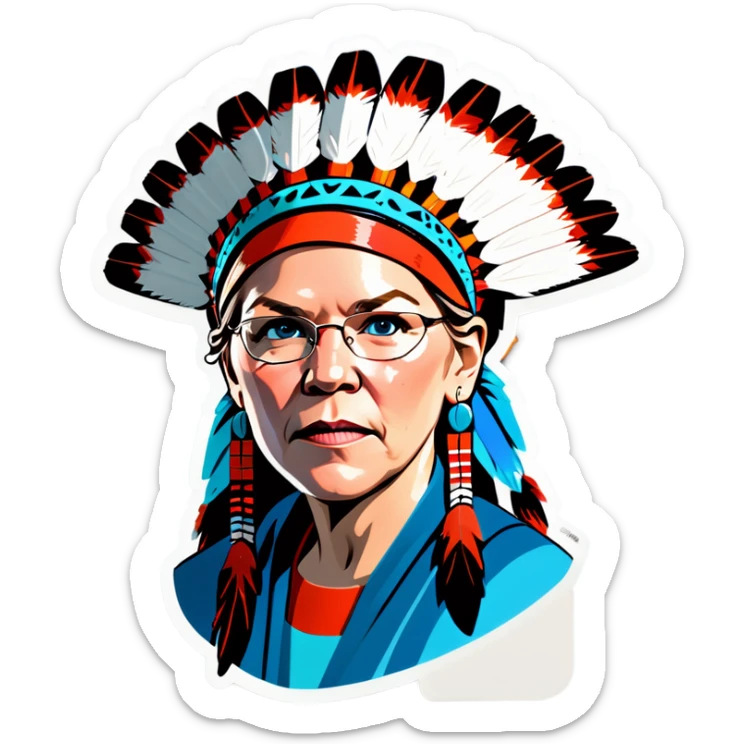 Make a picture of Senator Elizabeth Warren with a traditional Native American headdress make it less cartoonish without the braids sticker