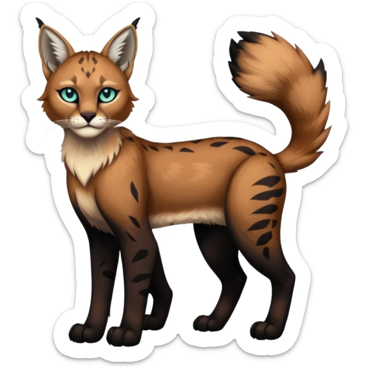 Vibrant dark edgy gothic Falvie-Fionbri-Bobcat-Caracal-creature-sparkle-feline-fursona, full body sticker