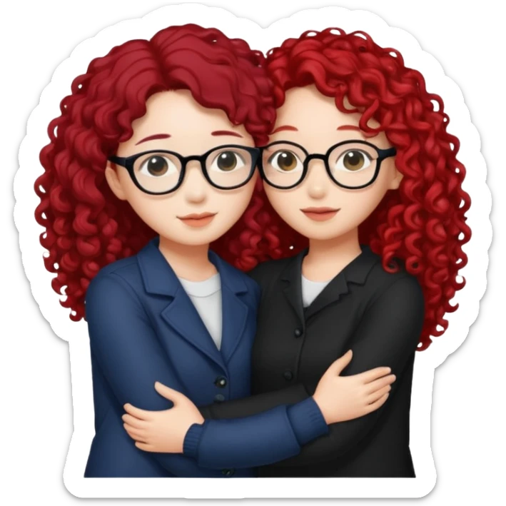 une star de Kpop asiatique avec les cheveux noir  qui fait un câlin a une fille qui a des lunette et des cheveux rouge et bouclé  sticker