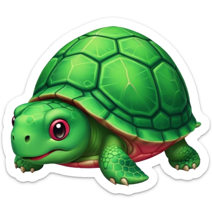 tortue cartoon verte avec joues rouge-rose, style kawaii, fond transparent. sticker