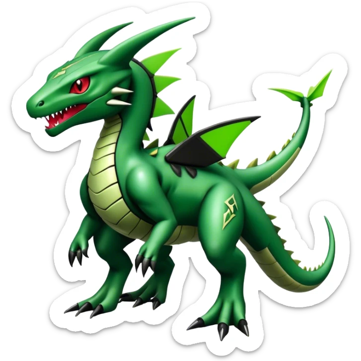  Cool Edgy Shiny Futuristic Ethereal Legendary Rayquaza-Digimon-Tyranitar-Flygon-hybrid full body sticker