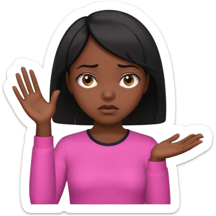 Dark skin girl asking for money with hand out make her more fabulous but still a clean look with a black bob and pink shirt  sticker