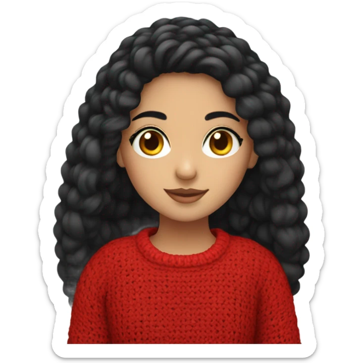 persian girl with black hair wearing a red crochet sweater  sticker