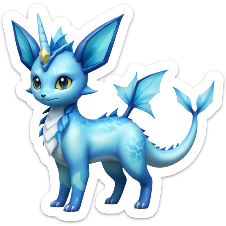 Shiny Nebulae Lumineon-Vaporeon-Amaura-Glaceon-Dragonair-Fakémon-hybrid-creature (full body)  sticker