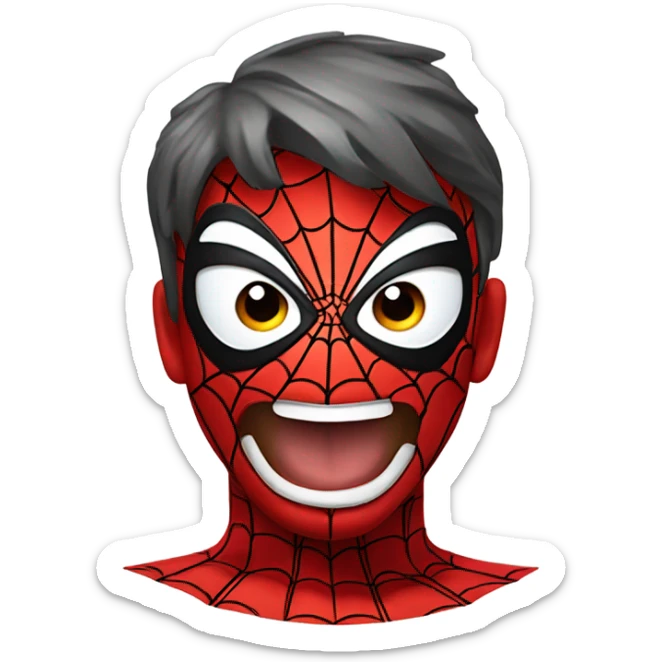 Spiderman head as an emoji , but with half the bottom half of his mask uncover revealing spider man grinning  sticker