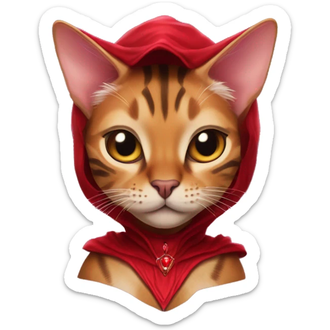 Bengal cat dressed like the scarlet witch with the scarlet witches red headpiece on sticker