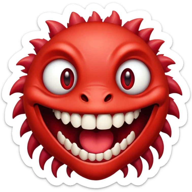 Creature comes out of the eye of a creature who has red skin and a wide smile with long teeth sticker