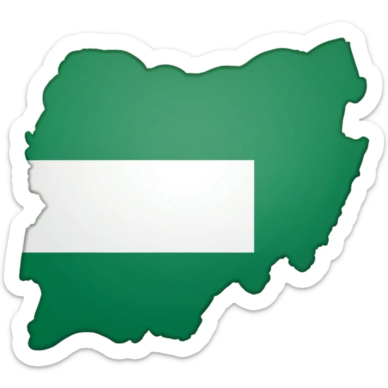 "Nigeria outline filled with the Nigerian flag colors, green-white-green, simple and bold, vector-style, clean and vibrant." sticker