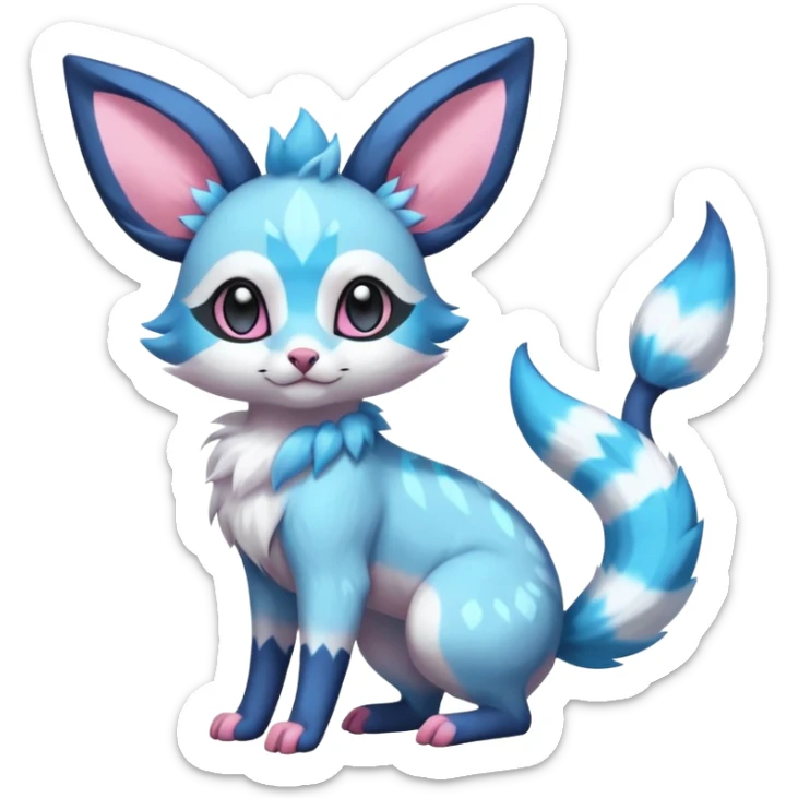 Rare realistic cute adorable epic aesthetic colorful Amaura-Sylveon-Glaceon-Civet-Genet-species-Fakemon-hybrid-creature, with markings, full body sticker