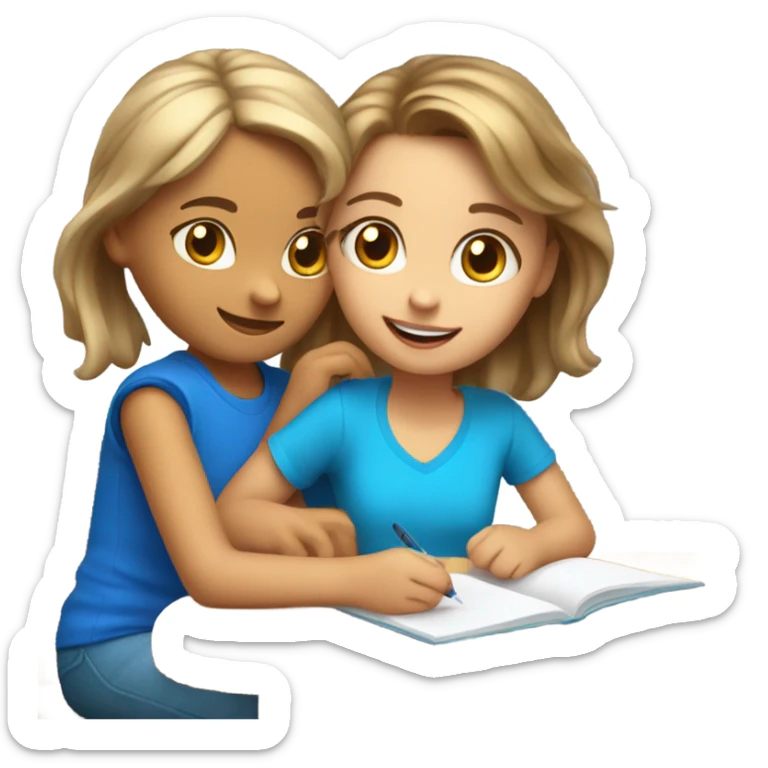 Little Girl, white skin, bronze hair, smile, tutor, bright blue t shirt, icon  sticker