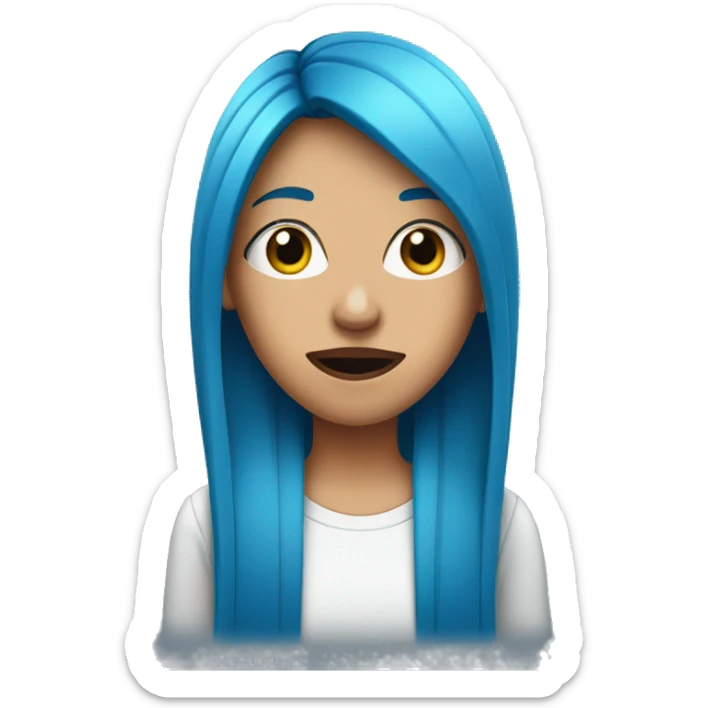 Emoji blue-haired woman with long straight hair with her index in front of her mouth sticker