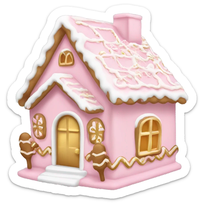 light pink and gold and white gingerbread house sticker