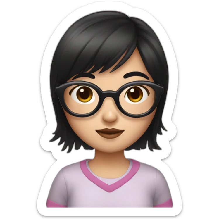 Asian Girl with black hair wearing heart shaped glasses sticker