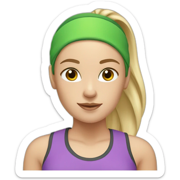 White Female fitness instructor with a green headband and pony tail sticker