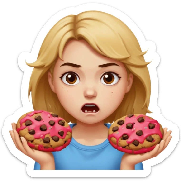 Angry girl that’s eating a lot of cookies sticker