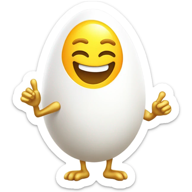 A cheerful sunny-side-up egg with human-like golden arms and legs, smiling and waving on a white background sticker