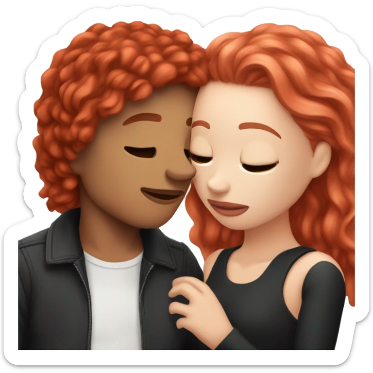 couple kiss,girl with white skin red hair man with withe skin balck hair  sticker