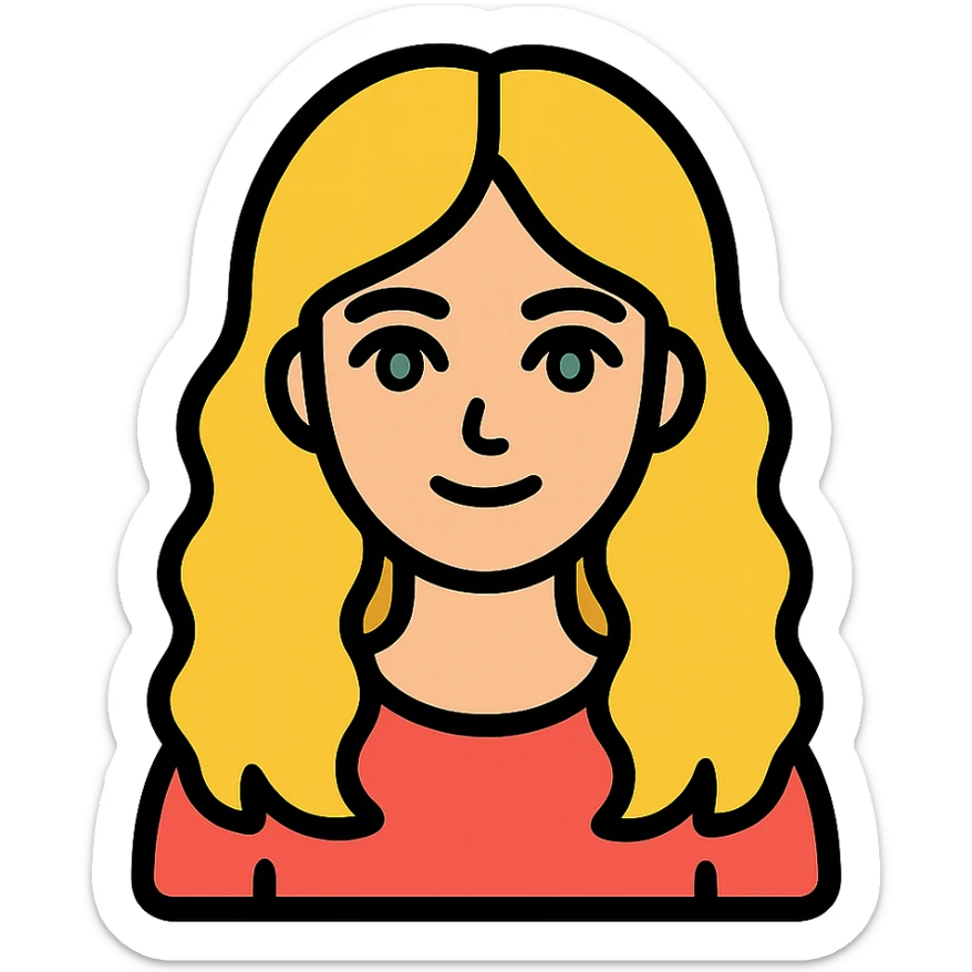 woman with long blonde wavy hair and green eyes sticker