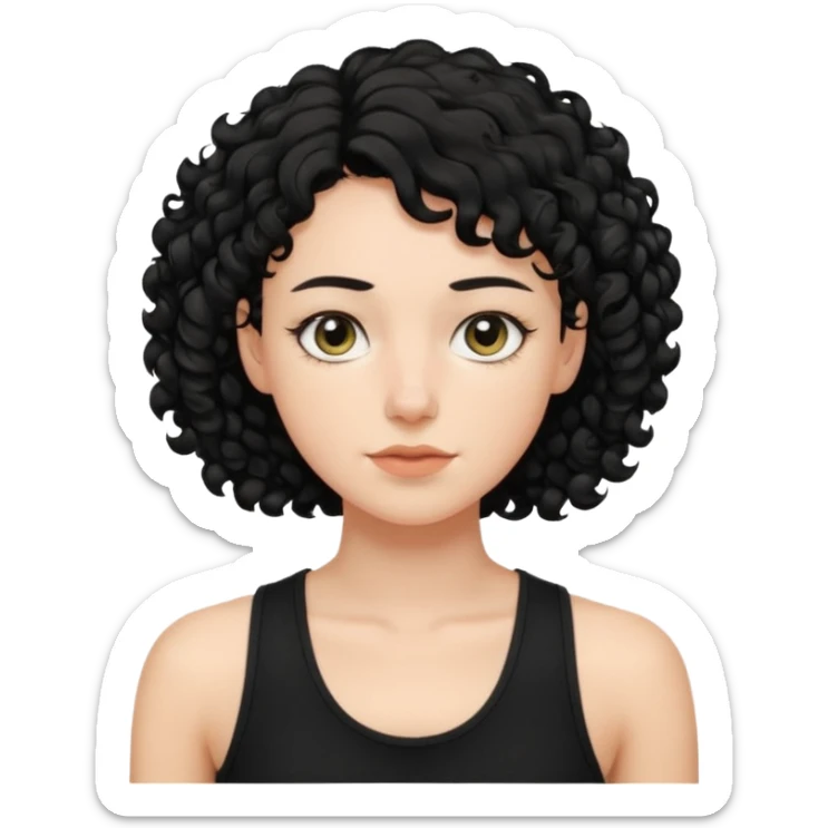 a white woman with short tomboy curly black hair wearing men's black tank top sticker