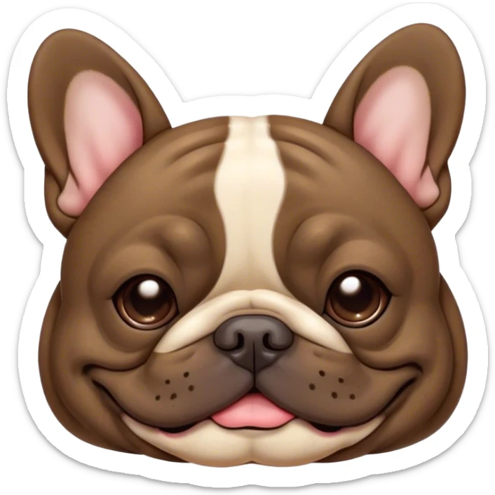Cinematic Meme-Worthy Chubby Sleeping Brindle French Bulldog Portrait Emoji, Head resting peacefully with a contented smile, showcasing a delightfully chubby build and a luxuriously soft brindle coat with subtle fawn highlights, eyes shut in a serene nap, Simplified yet hilariously adorable features, highly detailed, glowing with a soft, drowsy light, high shine, relaxed and utterly lovable, stylized with an air of playful laziness, bright and heartwarming, soft glowing outline, capturing the essence of a comically sleepy companion, so meme-worthy it feels like it could instantly become the next viral sensation of adorable slumber! sticker