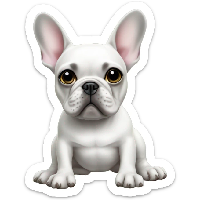French bulldog full white with Little dots  with a custom of baby yoda sticker