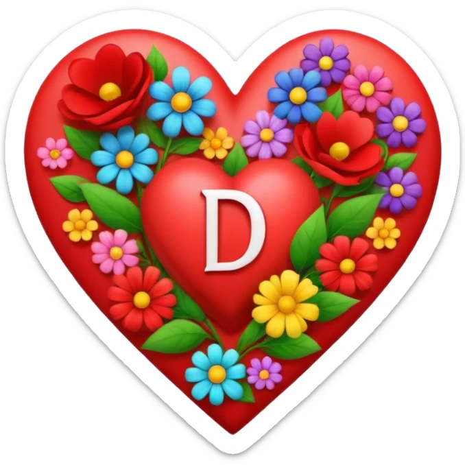 a red heart write capital A and capital D next tp capital A the heart throw a lots of colored flower from its center write Capitel A and capital D middle of the heart sticker