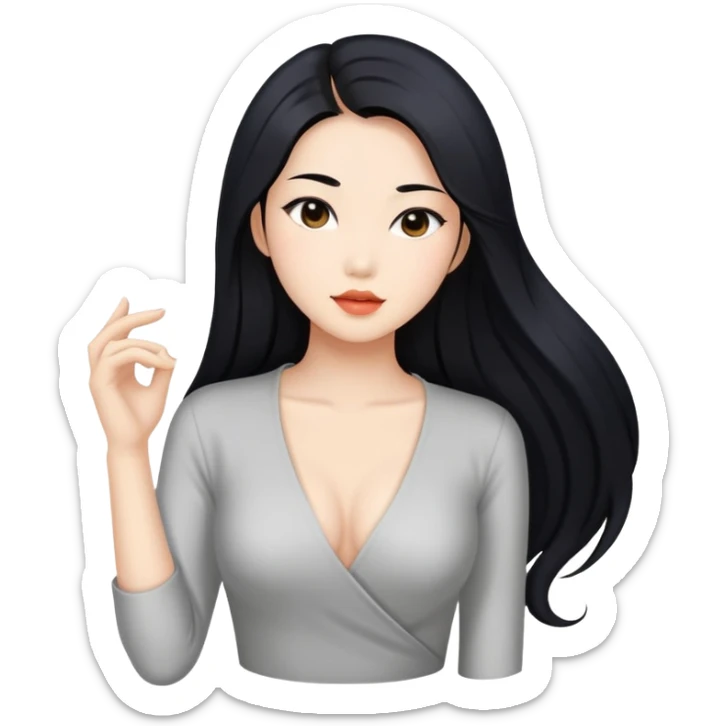 Beautiful Asian woman with long black hair sexy pose sfw sticker