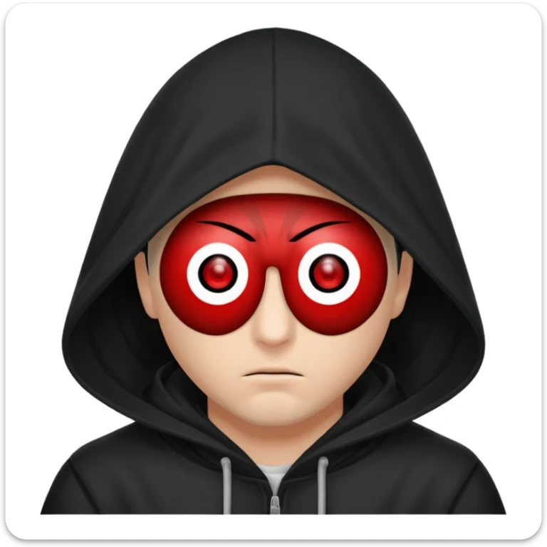Un homme avec une capuche qui cashe 1 de c yeux et l'autre de c'est yeux et un sharingan sticker