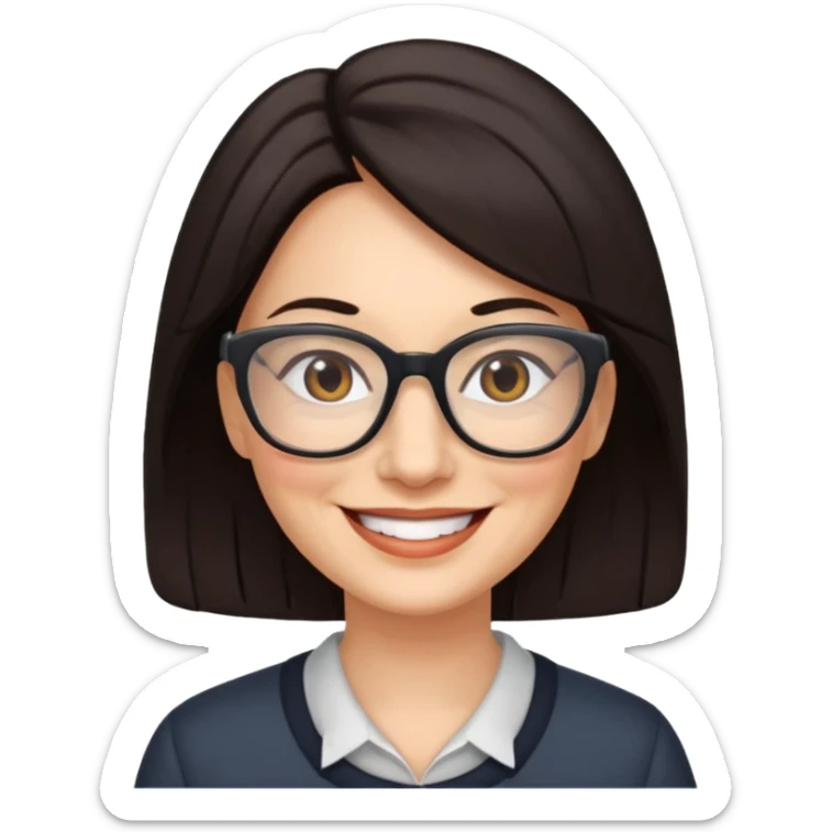50 y.o. woman dark hair smile, glasses sticker