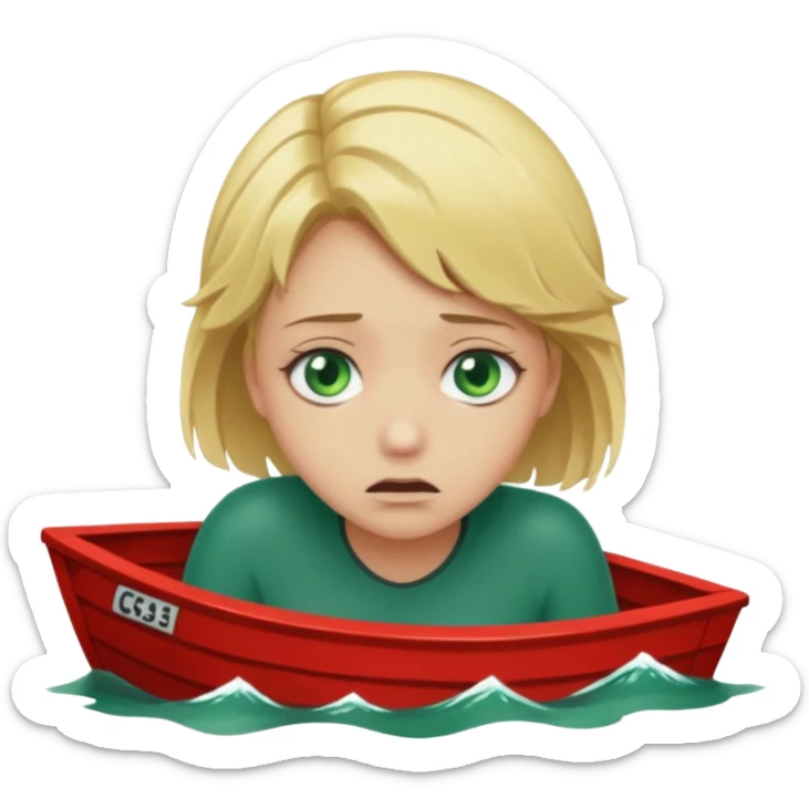 sad depressed weak cs major who is a pretty girl with blond hair and green eyes drowning on ship, very pretty very sad and weak. Near death almost dead drowning. sticker
