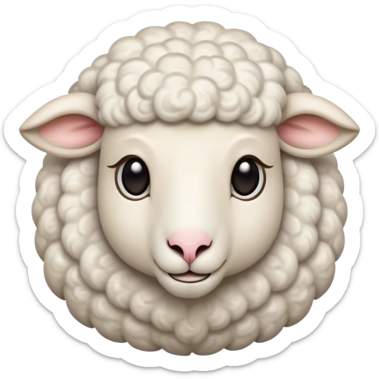 Cinematic Noble Sheep Portrait Emoji, Poised and regal, with a large, sturdy build and a luxuriously fluffy, well-groomed white fleece, deep-set soulful gentle eyes, Simplified yet sharp and sophisticated features, highly detailed, glowing with a soft, dignified glow, high shine, intelligent and calm, stylized with an air of pastoral majesty, focused and attentive, soft glowing outline, capturing the essence of a watchful and confident sheep, so majestic it feels as though it could amble out of the screen with effortless authority! sticker