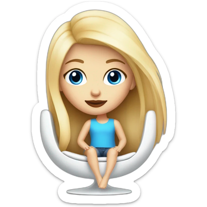 Blonde girl blue eyes and light lips girl sitting on a modern design chair sticker