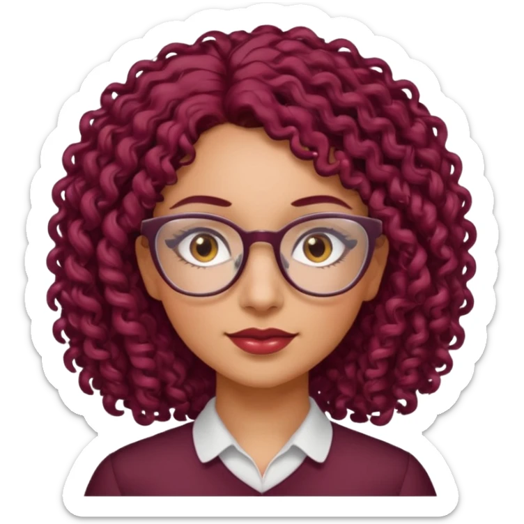 hispanic women with brown eyes and clear glasses and burgundy curly hair sticker