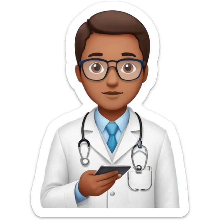 Pharmacist in white lab coat with medicine bottles and prescription pad sticker