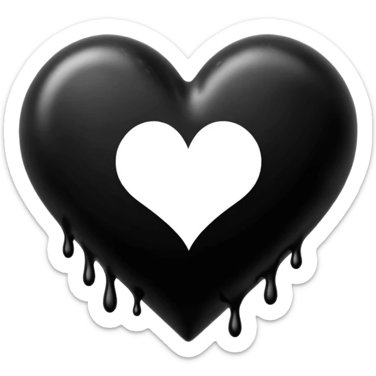 black ink blob heart emoji with ink streaks, isolated on white background, grunge sticker