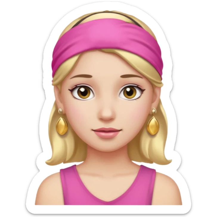 Fashion girl with pink headband and earrings, halff body sticker